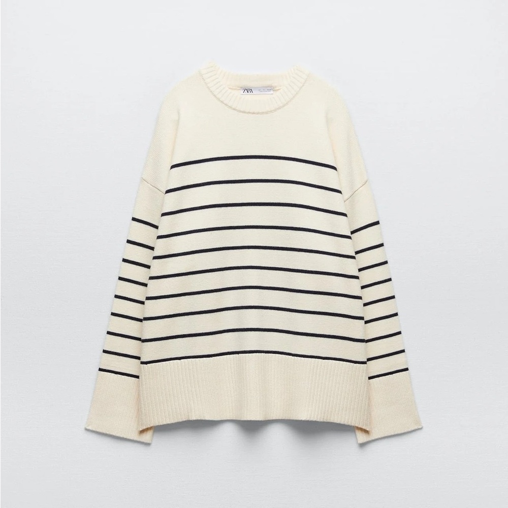 Zara Black & Cream Striped Sweater